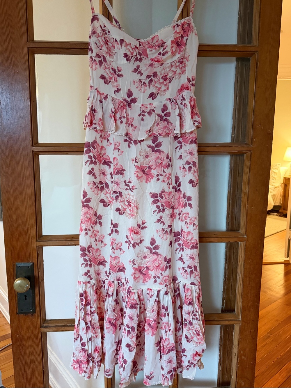 Reformation Floral Pink Midi Dress with Ruffle Hem